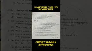 12th class Chemistry solved Mcqs Lahore Board Group 1 Paper 2026