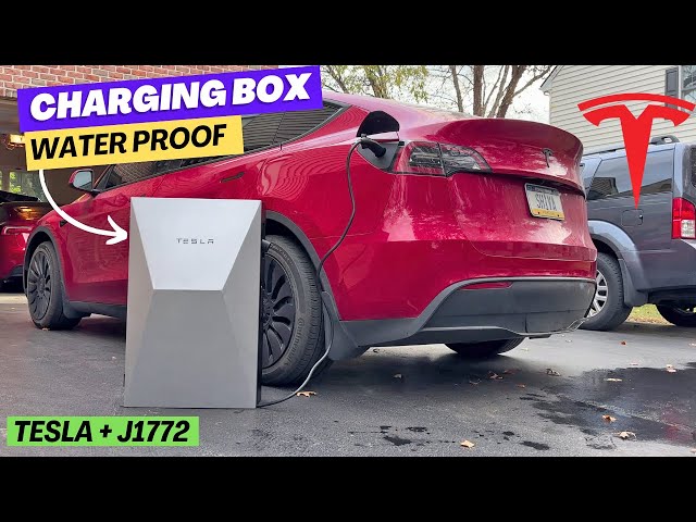 テスラCybertruck風 防水収納ボックス IP54 壁掛け EV充電器 Cybertruck-Style EV Charger Box for Tesla Owners: Secure