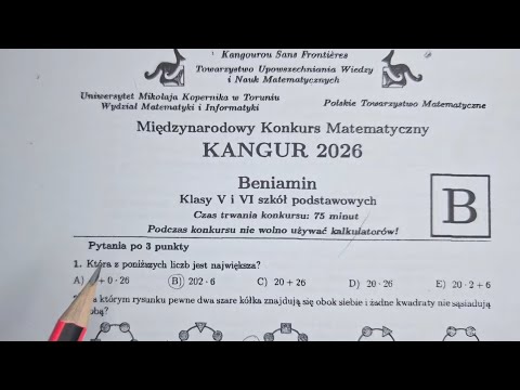 Beniamin kangur 2026 z odpowiedziami -- chyba prawidłowe :)