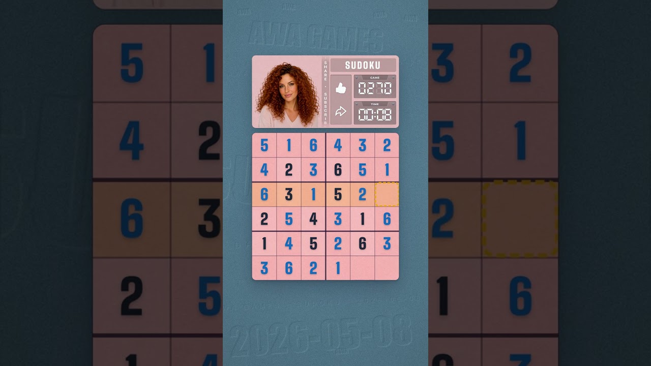 LinkedIn Mini Sudoku #270 solved board for May 8, 2026, 6x6 grid