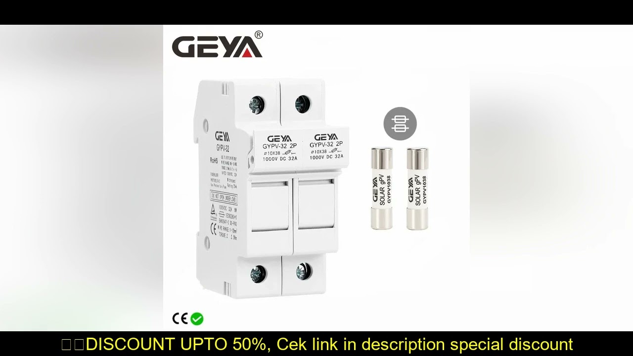 GEYA GYPV-32 2P Parallel DC Fuse Holder 10*38mm High Voltage Solar PV 1000VDC Fuse Link 10A 15A 20A