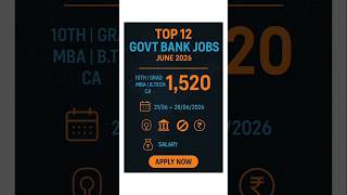 Top 12 Govt Bank Jobs June 2026 | RBI, Central Bank, Bank of Baroda & More Open Apply #1millionviews