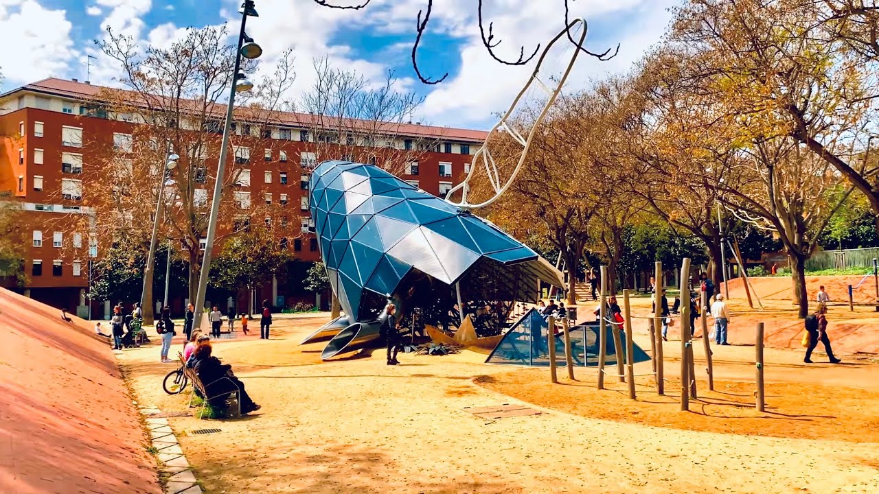 Barcelona 4K. The Longest Park in the Whole City. Parc Central de Nou Barris.