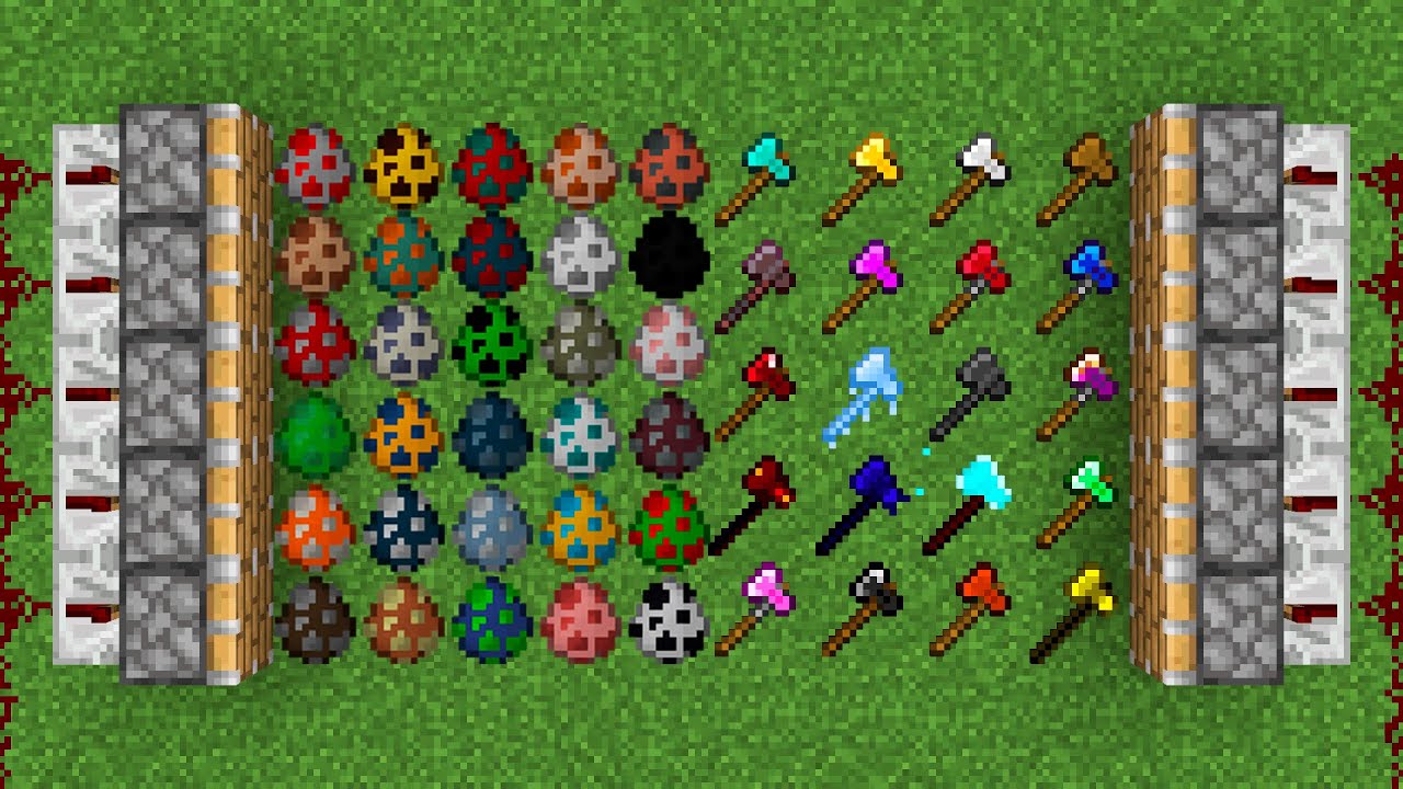 x100 axes and all minecraft eggs combined - YouTube