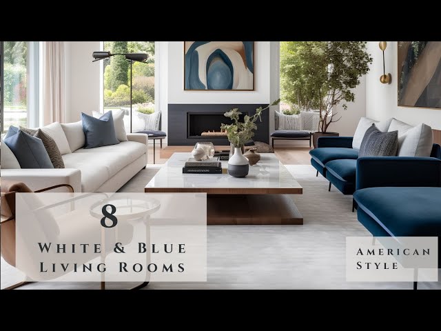 Elegant Fusion of White and Blue Contemporary American Living Room Interior Design  Ideas - YouTube