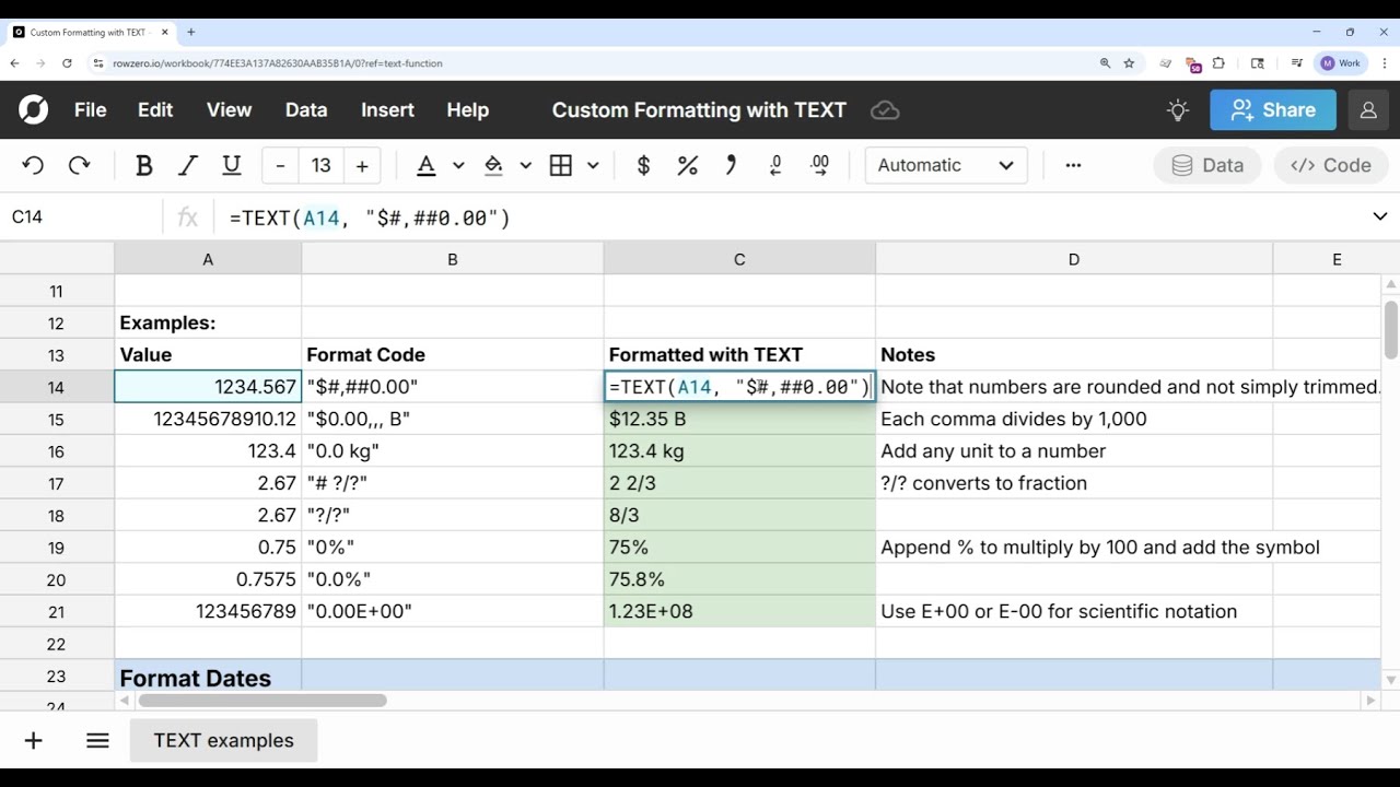 How to use TEXT function to custom format numbers and dates - YouTube