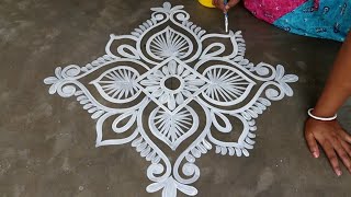 Very easy and attractive rangoli for Ganpati festival / alpona design / vinayaka chavithi rangoli