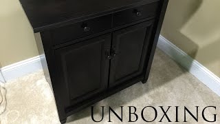 Sauder Edge Water TV Stand for TVs up to 70;, Estate Black Sauder Edge Water Cabinet Unboxing in 4K