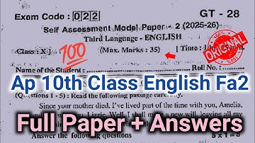 💯10th English self assessment 2 model paper 2025 with answer|Ap 10th class English Fa-2 answer key