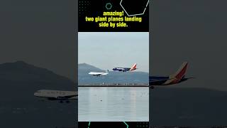 Amazing parallel landing at San Francisco International Airport #aeroplane #aeroplani #shorts