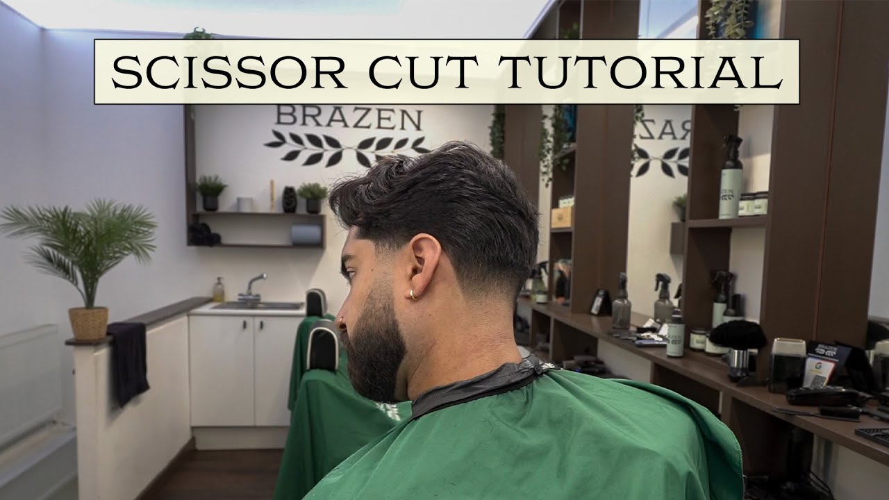Сокращенный видеоурок по мужской стрижке || Стрижка ножницами (короткий плавный переход с бородой)