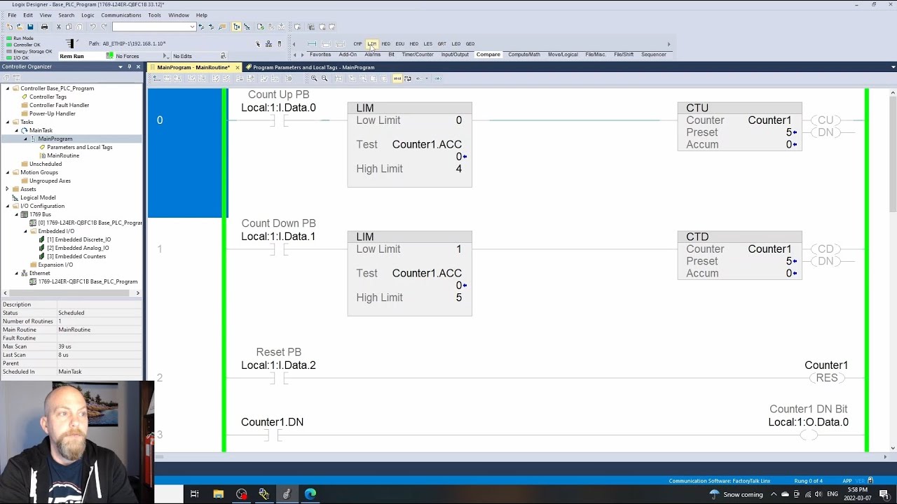 Outline Video Studio 5000 PLC Programming (Up Down Counter with Limits)