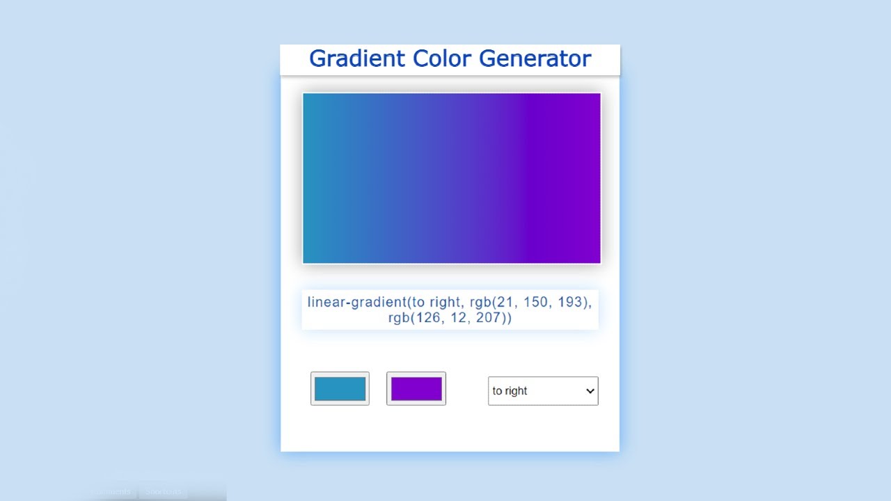 Trình tạo màu Gradient với JavaScript và HTML - Tích hợp trình tạo màu Gradient vào website của bạn để tạo ra hình nền đẹp và độc đáo. Sử dụng JavaScript và HTML để thiết kế các màu Gradient phù hợp với mong muốn của bạn và mang đến trải nghiệm thú vị cho người dùng.