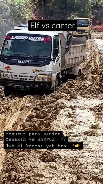Isuzu elf hd125_vs_canter hdv125 sama' truk tua adu tenaga di jalan berlumpur #shorts