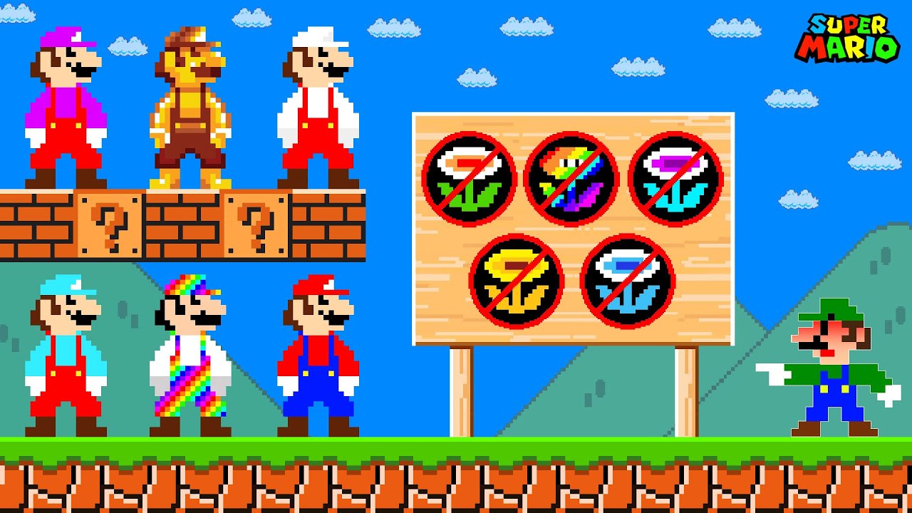 Super Mario Bros. But Mario All Power-Ups are BANNED Here