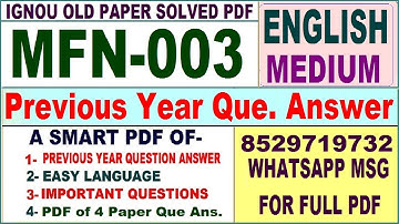 MFN 003 Previous Year Question Paper Solved in English || mfn 003 important questions with answers