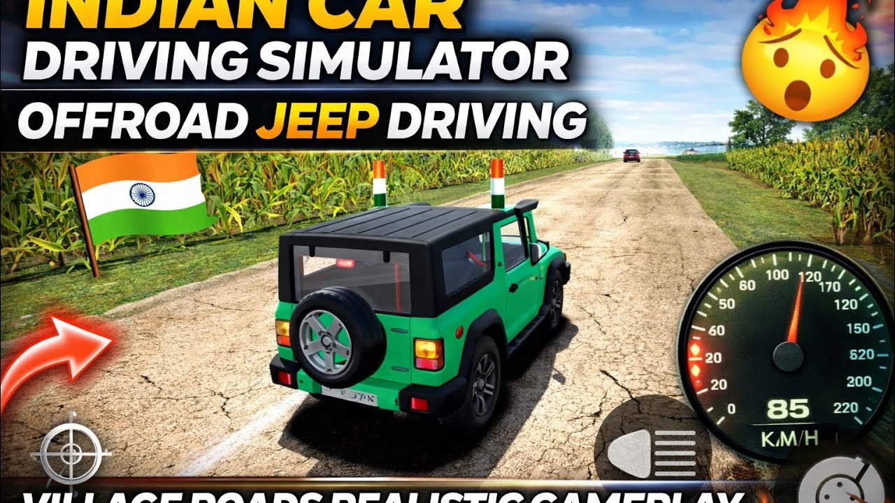 Indian Car Driving Simulator Gameplay | Offroad Jeep Driving in Village Roads 🇮🇳 | Realistic Driving