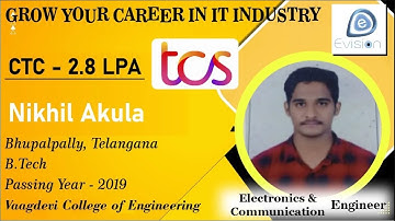 Congrats, Nikhil | Selected in TCS | 2.8 LPA | ELECTRONICS ENGINEER, PoY 2019 | Bhupalpally, A.P.