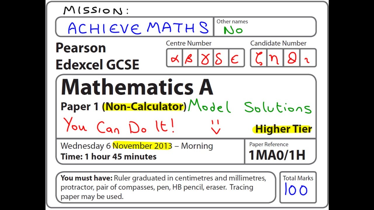 Gcse Maths Edexcel June 14 1h Higher Non Calculator Complete Paper Youtube