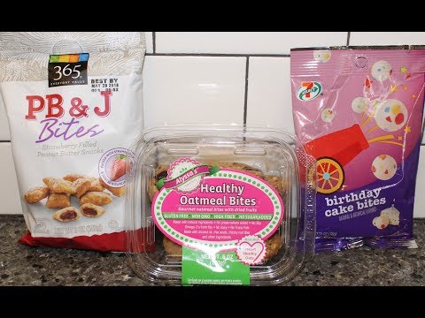 365 PB&J Bites, Alyssa’s Healthy Oatmeal Bites, 7-Eleven 7 Select Birthday Cake Bites Review