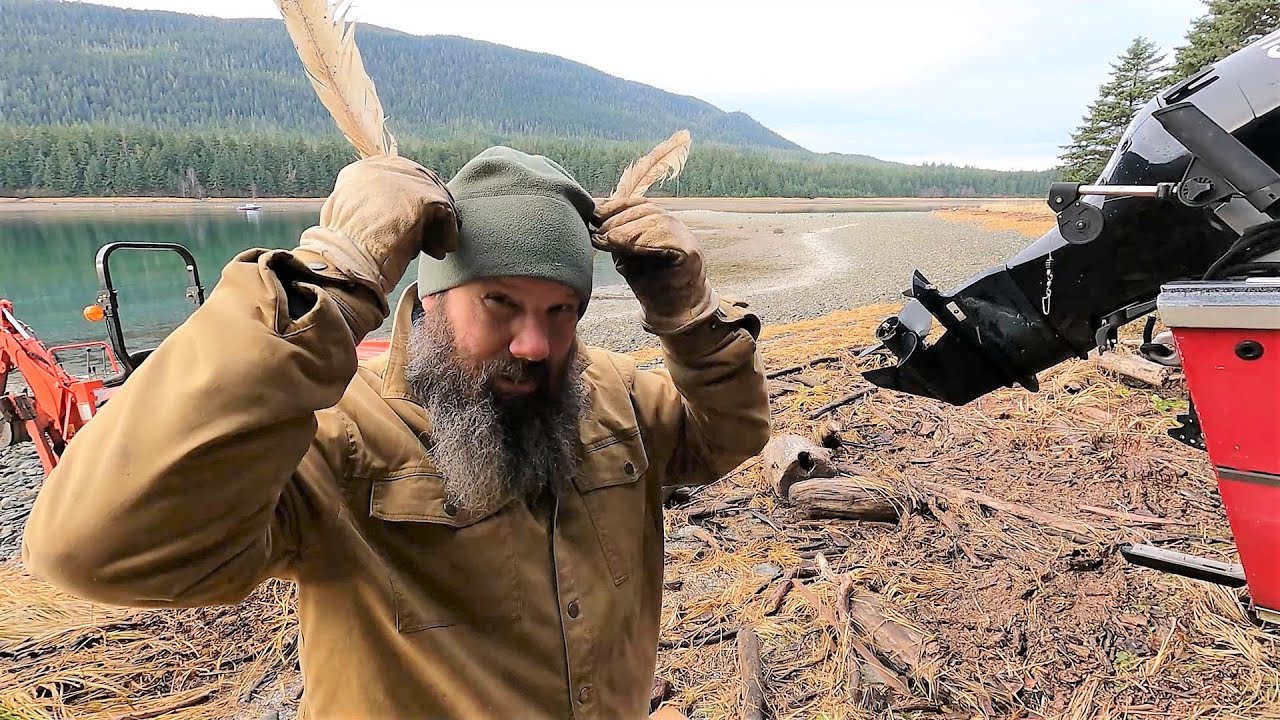Off grid Alaska island cleaning up our trails after high tide - YouTube