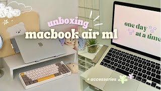 macbook air m1 unboxing (in 2024) | my first macbook! 🤍 + essential accessories