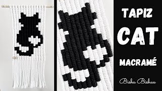 Como hacer Tapiz  🐈‍⬛ Gato macramé 😻 how to make macrame  🐈‍⬛ cat tapestry