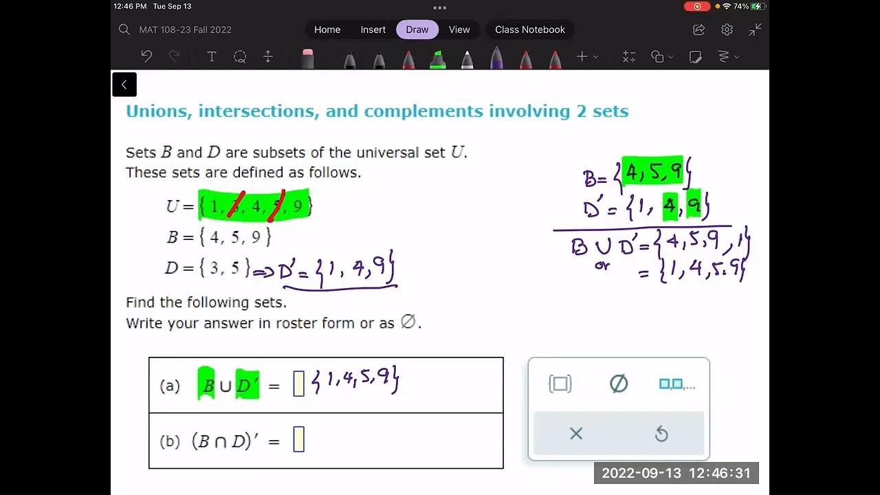 Unions, intersections, and complements involving 2 sets - YouTube