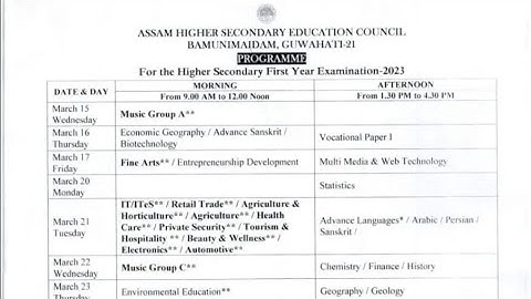 HS 1st Year Exam Routine 2023. Higher Secondary First Year Programme 2023. Exam Routine HS 2023