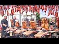 Bucharest Street Food. Roasting Ribs Romanian Style, Sausages, Pork Knuckles &amp; more