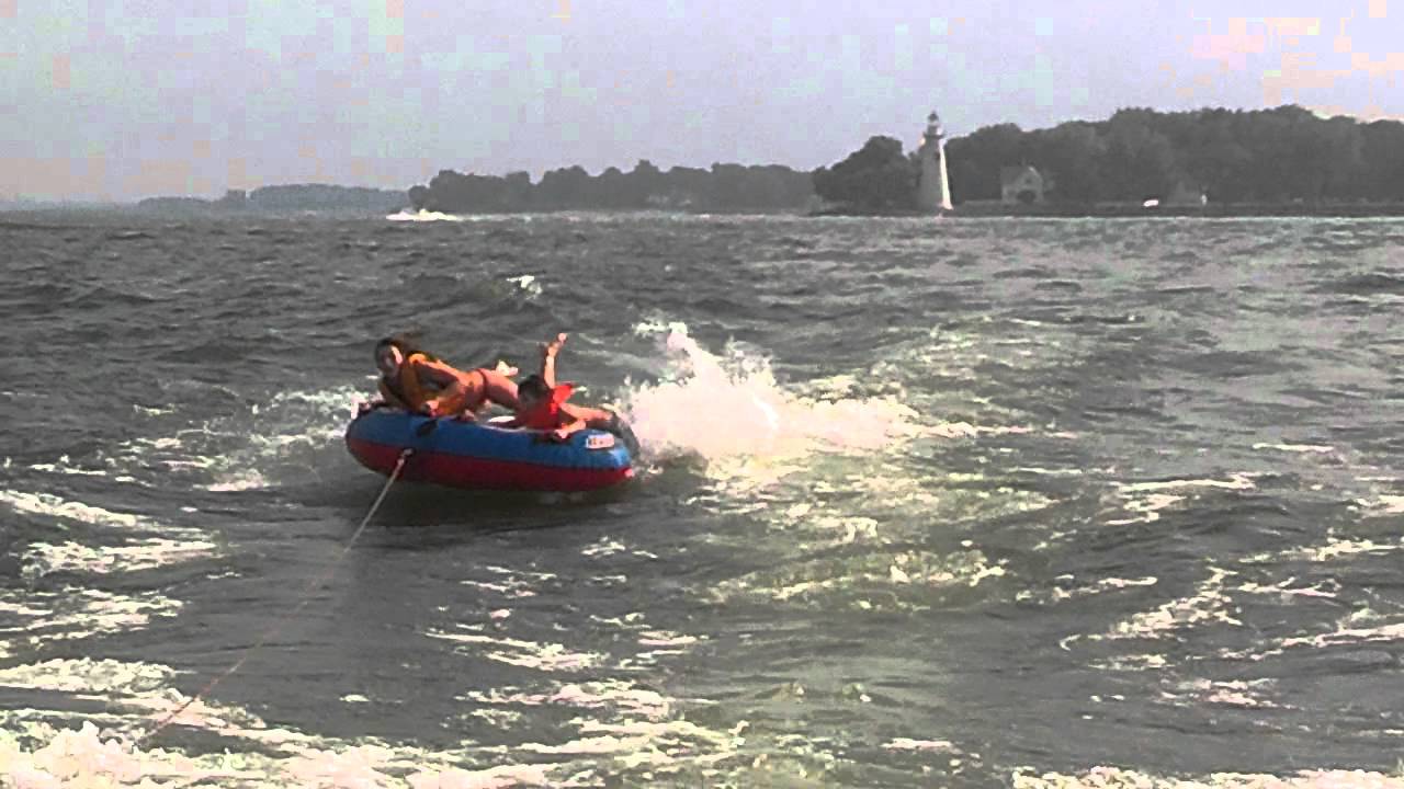 Tubing on Lake Erie of Marblehead Lighthouse on a rough day.