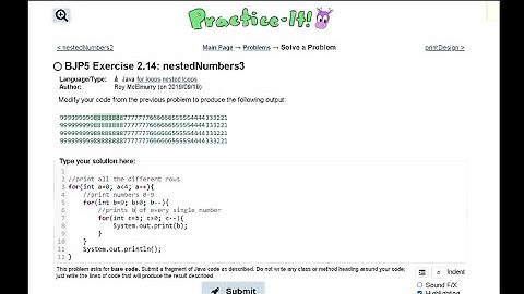 Java Practice It || 2.14 nestedNumbers3 || nested for loops