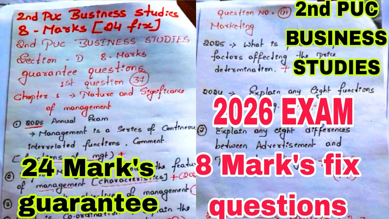 2nd PUC BUSINESS STUDIES 🔥 8 Mark's section D guarantee question ANNUAL EXAM 2026 fix questions 
