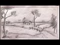Easy scenery drawing for beginners/how to draw a village/landscape drawing step by step