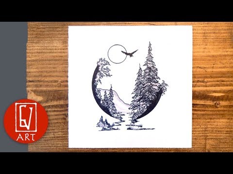 Pen and Ink Drawing | Mountain scenery - GvinciArt - YouTube