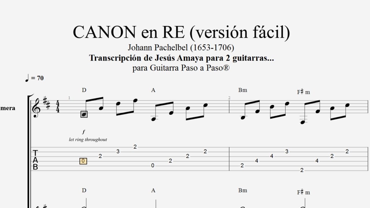 Canon en RE Pachelbel - Tablatura por Jesús Amaya... - YouTube
