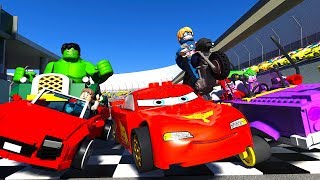 Lego Race Track Prank Lightning Mcqueen The Hulk Joker Pranks All Superheroes Cars Animated Movie