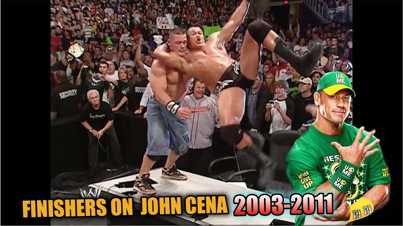 WWE ALL FINISHERS  ON JOHN CENA 2003 TO 2010 HIGHLIGHTS