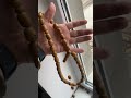 Big Pressed Baltic Amber 75g. Islamic Prayer Rosary Barrel 33 Brown Beads Tasbih