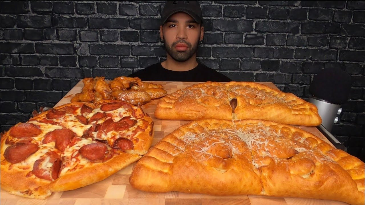 (ASMR) PIZZA HUT MUKBANG | PEPPERONI PIZZA, P'ZONE, & WINGS