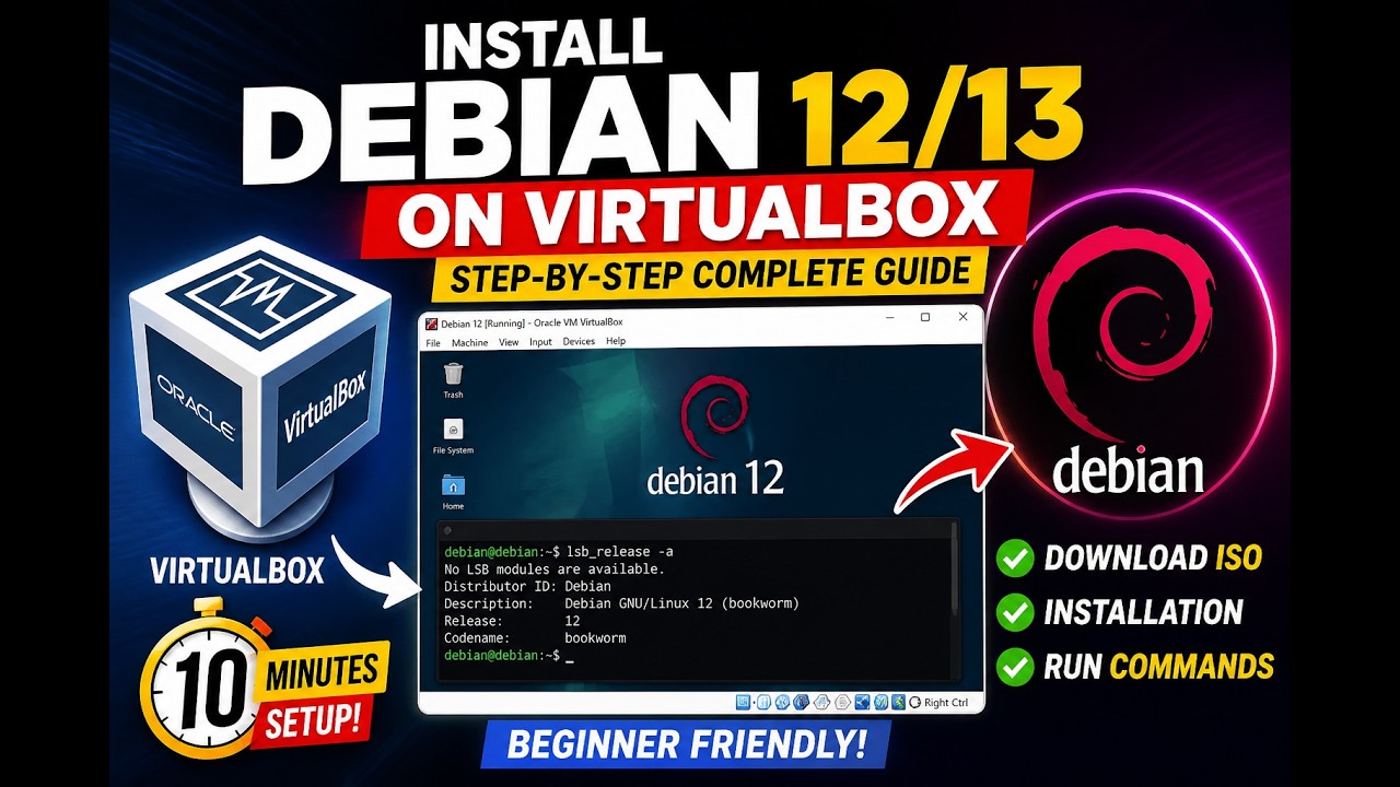Install Debian 12/13 on Oracle VirtualBox | Full Setup Guide + Terminal ...