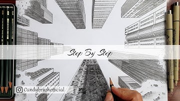 How to Draw A City In One Point Perspective | Looking up | Step By Step