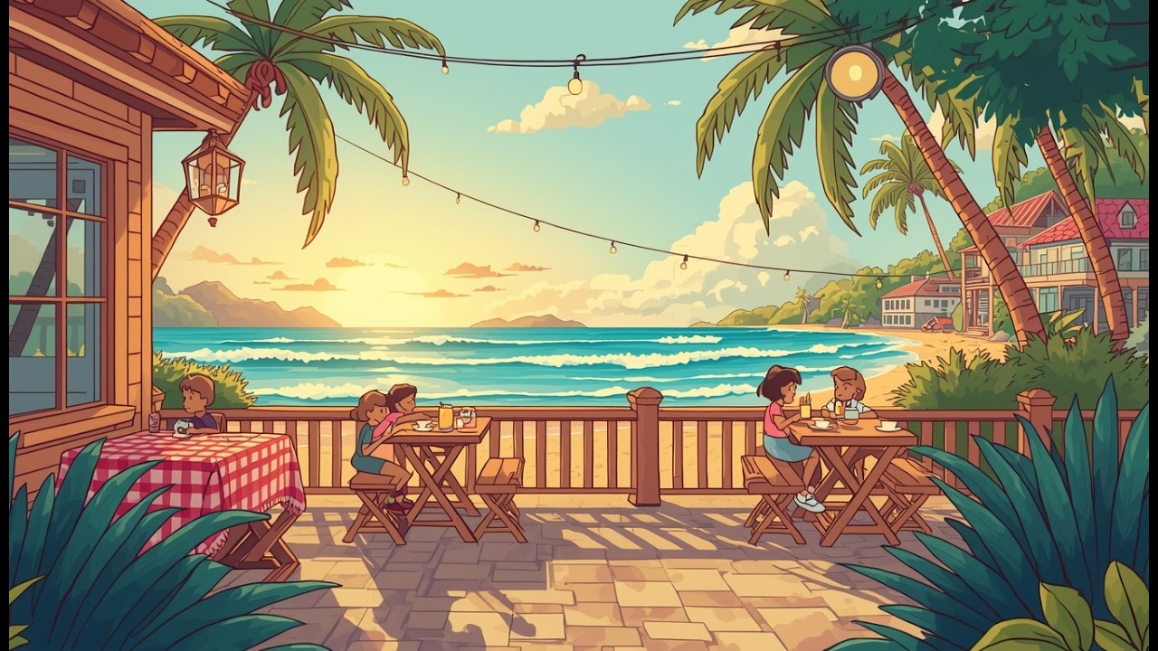 1 Hour Lo-Fi Seaside Café with Ocean Waves 🌊 | Relaxing Study & Chill Anime Music