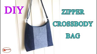 ZIPPER CROSSBODY BAG TUTORIAL |RECESSED ZIPPER TOTE BAG |BAG PATTERN MAKING/DIY BAG FROM OLD CLOTHES