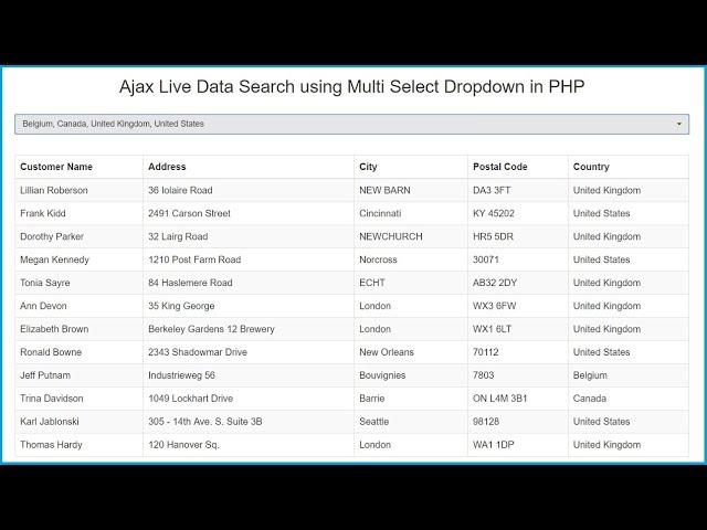 Ajax Live Data Search using Multi Select Dropdown in PHP