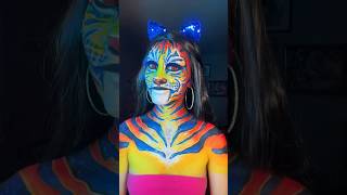 Rainbow Tiger Body Paint Art #makeup #makeupartist #beauty #makeuptransformation #art #makeuplover