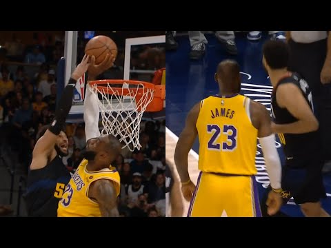 LeBron James stares down Jamal Murray after blocking his poster dunk attempt 😳