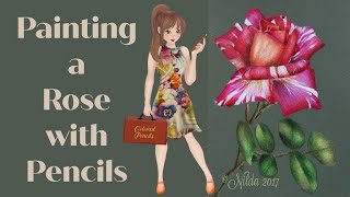 Painting a Candy Striped Rose with Colored Pencils Learn to Paint with Nilda, Full Painting Tutorial