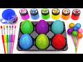 Fun Satisfying Video | Mixing All Rainbow Glitter Giant Eggs with Painting Lollipops | ASMR Cutting