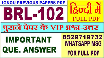 BRL 102 Previous Year Question Paper in Hindi | brl 102 important questions with answer